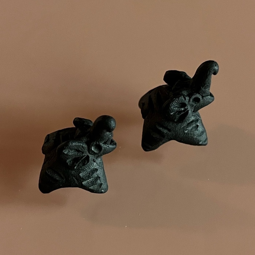 Tiny Clay Black Elephant Set of 2 - Handmade - Picture 3 of 6